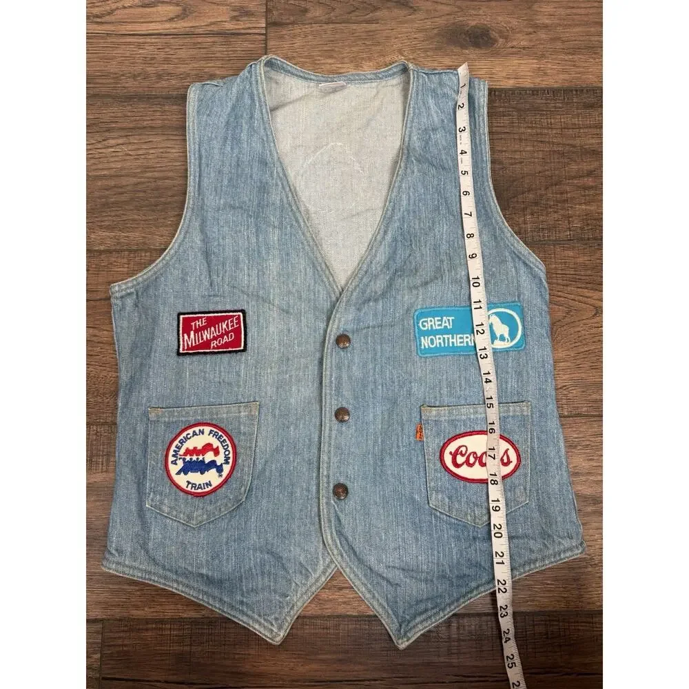 Vintage Levi's Orange Tab Medium Denim Jean Vest 70s 80’s Western Biker Patches